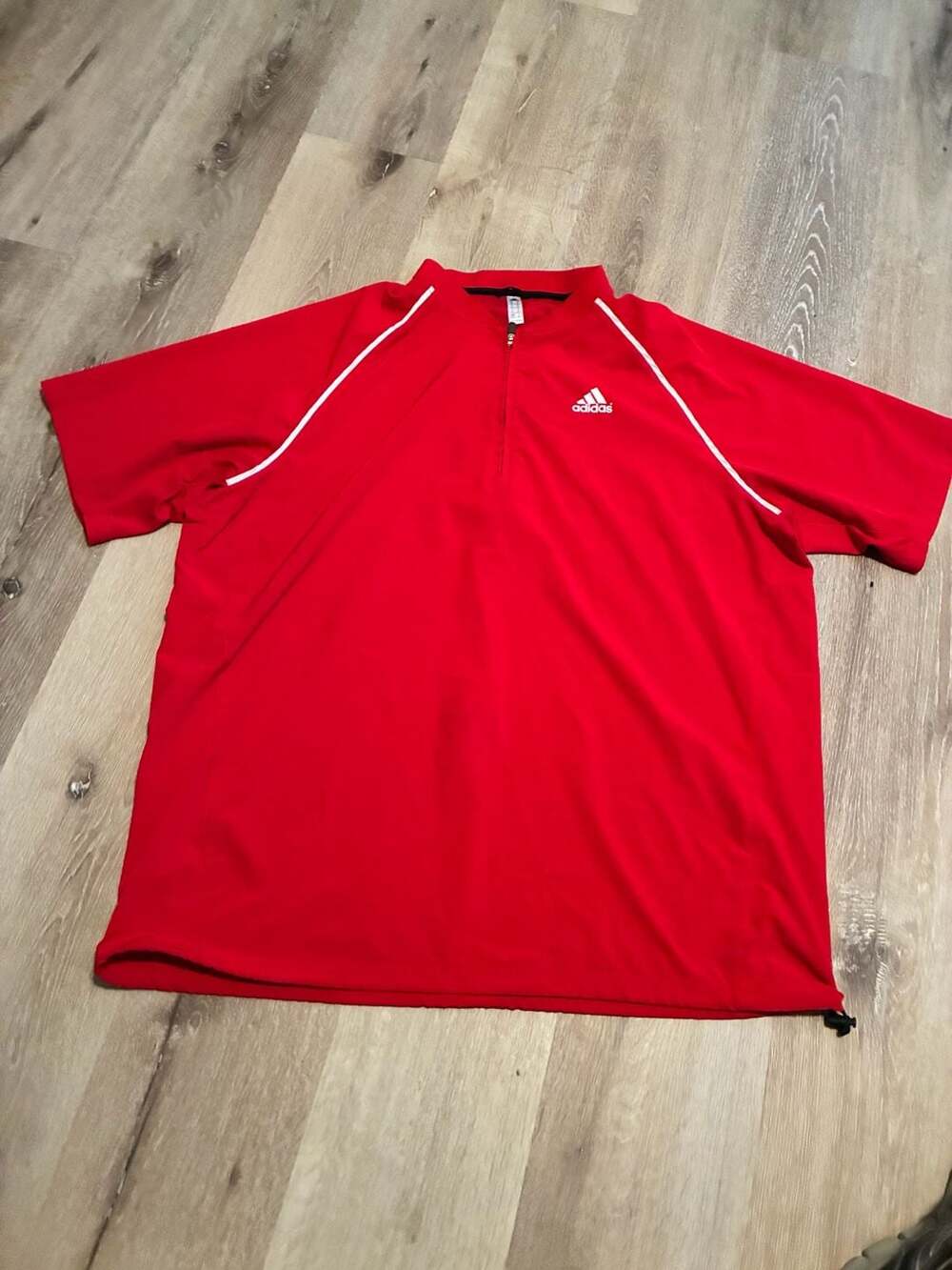 Adidas Short Sleeve 1/4 Zip Pullover Size US XL Red Triple Stripe